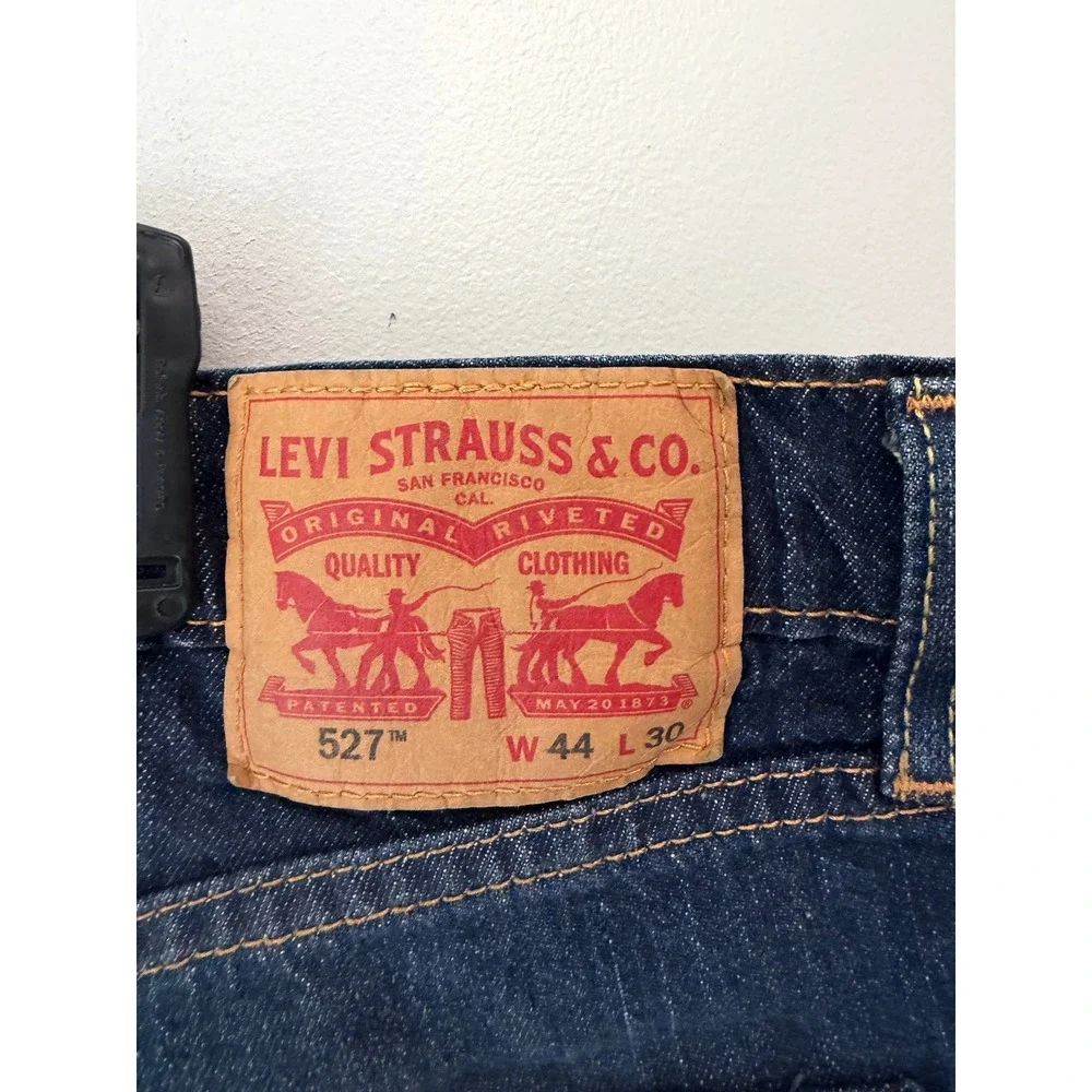 Levis 527 Slim Bootcut Jeans Mens 44x30 Dark Wash WaterLess Denim Blue 527-0539